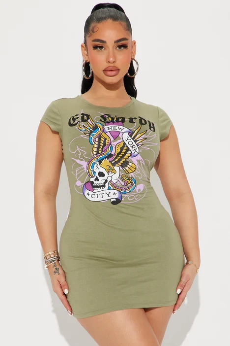 Ed Hardy NYC Skull Mini Dress - Sage