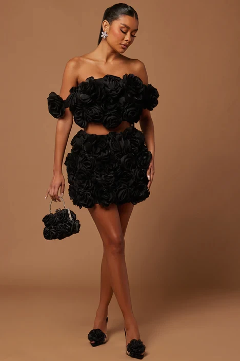 Cindy Floral Cropped Suit - Black