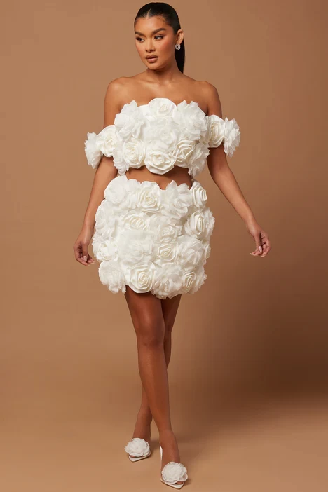 Cindy Floral Mini Skirt - White