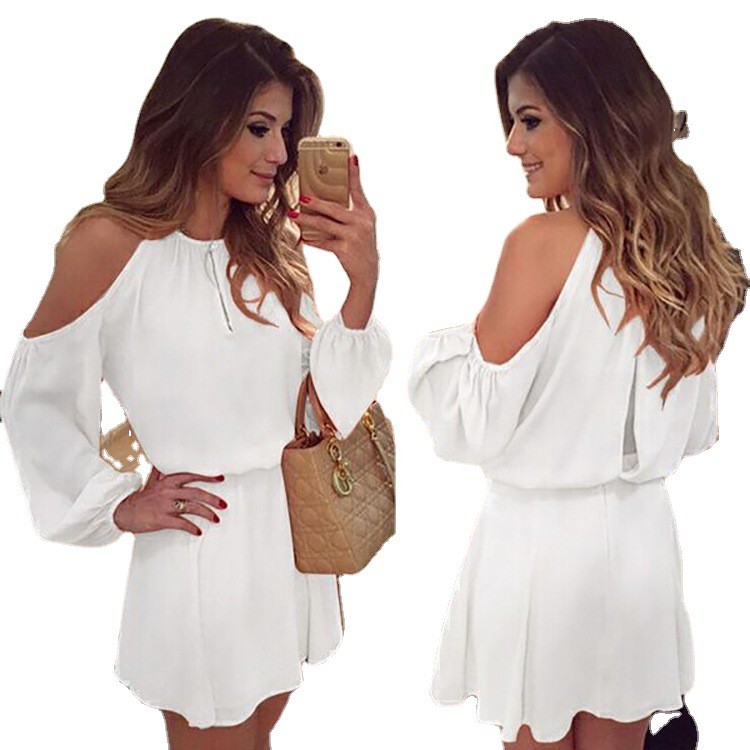 New style chiffon strapless long-sleeved casual solid color dress