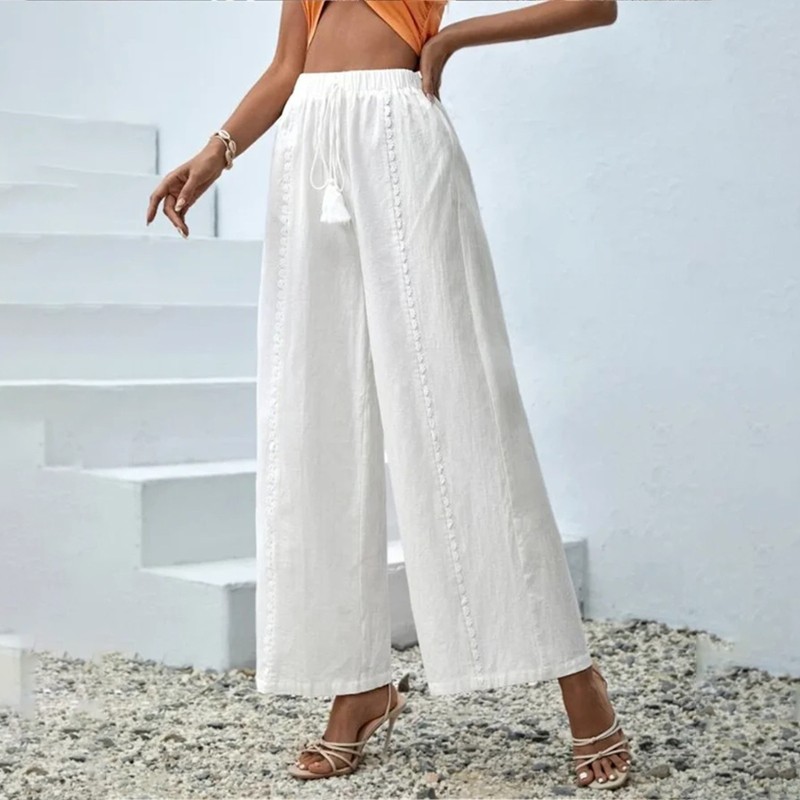 Women's loose casual tassel wide leg pants