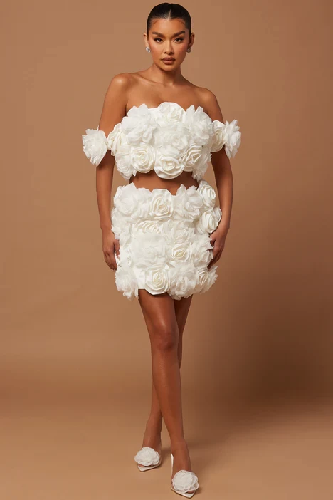 Cindy Floral Crop Top - White