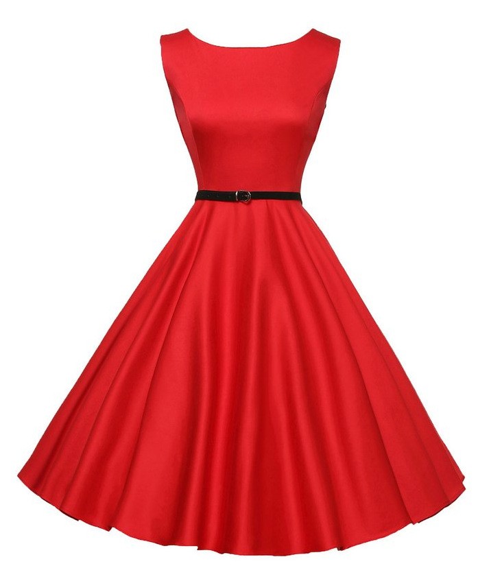 Explosive retro Hepburn style S50 waist swing skirt dress with belt