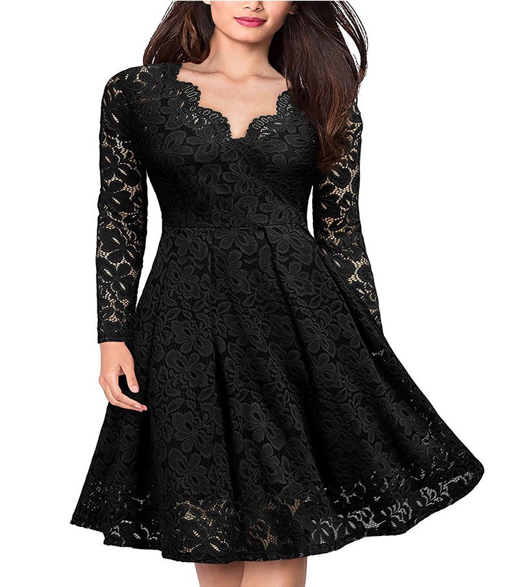 Trade dress European and American women's clothing ebay hot style lace V-neck swing dress for women