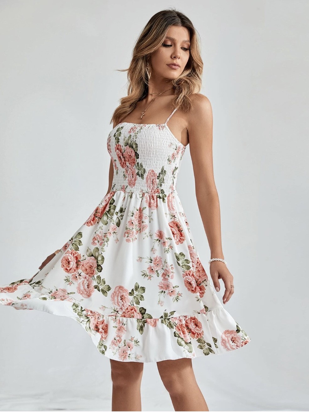 European and American women's dress printed suspender evening dress