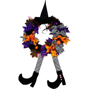 Halloween Home Decor Horror Party Ornament Front Door Hanging Witch Hat Leg Pumpkin Skull Halloween Wreath