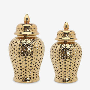 J155G ceramic gold ginger jar hollow out porcelain vase order home decor jar sets