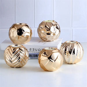 Hot selling fancy globular design golden plated luxury tea light candle ceramic home decor candle jar