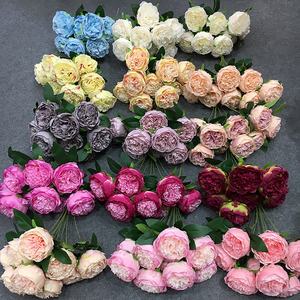 Manufacturers direct selling 5 heads bouquets artificial silk peony flowers for Wedding Bridal Home Decor