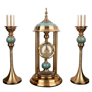 Vintage home decoration accessories luxury home decor decoration pieces boheme table clock and candle holder set