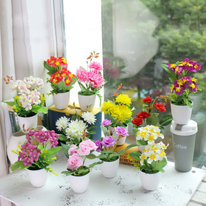 Multi-colors mini plastic artificial flowers for home decor with pot