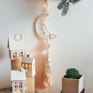 Amazon Hot Sale Living Room Moon Dream Catcher Handmade Macrame Home Decore Crystal Stone Wall Hanging Decoration