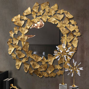 Modern Minimalist Wall Stainless Steel Large Ginkgo Leaf Home Decor Metal Living Room Mirror