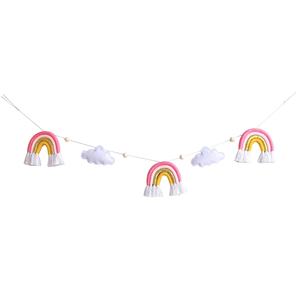 Handmade Macrame Rainbow Tassel Wall hanging White Cloud Wooden Beads Wall Decor for Nursery Kids Room Home Decor