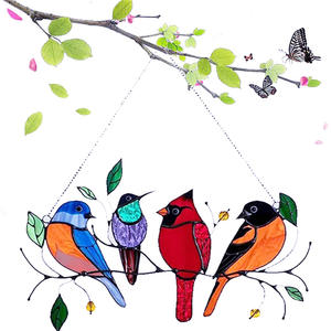 Bird Series Art Ornaments Acrylic Pendant Home Decoration Plexiglass Window Panel Multi Stained Glass Birds Hangings