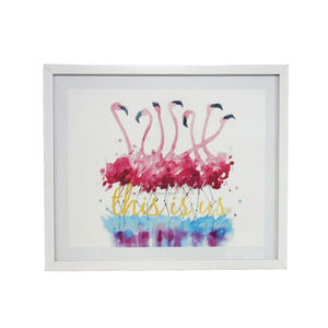 Stretched Artsy Romantic Flamingo Print Wall Art Pink Bird Framed Wood Home Decor
