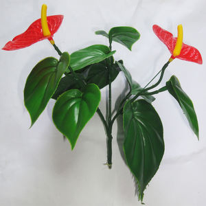 MZ187005H For Home Decor Anthurium Bundle 11 Branches 2 Red Leaves Artificial Flower