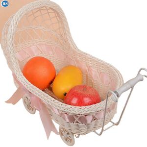Factory Direct Sales of Modern Home Decorations Furnishings Creative Rattan Crafts Baby Stroller Trolley Storage Basket