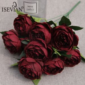 ISEVIAN 10 heads giant silk rose flower bouquet artificial rose flower for home decor