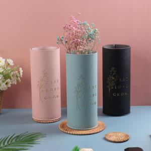 Customized pu leather vases home decor handmade high flower pots glass vase