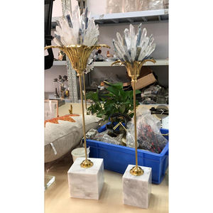 CXDGEM B2113 Antique Marble Base Flower Clear Quartz Point High Show Piece Home Decor