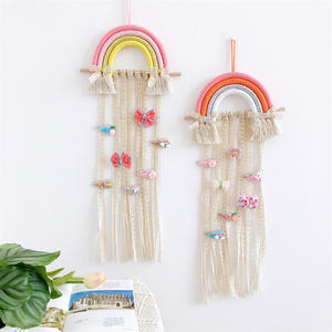 Kids Home Decorative Hand Woven Macrame Rainbow Lace Tassel Hair Clip holder Wall Hanging Decor