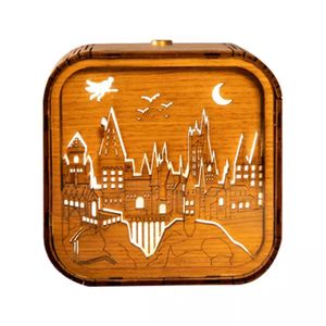 Wooden Touch Music Box Home Decor Crafts Luxury Gift Vintage 3D Stereo Night Light Ornament