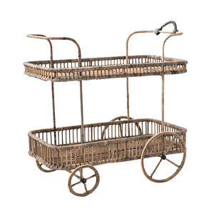 Handmade rattan woven trolley storage cart flower baskets rack shelf handicraft home decor