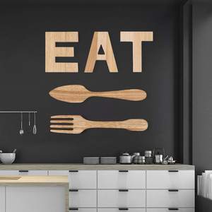 EAT Sign Fork and Spoon Wall Decor Rustic Wood Cute Eat Letters Decoration for Kitchen and Home Decorative Hanger Sign