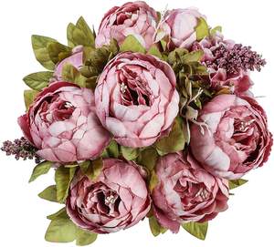 LY Artificial Peony Flowers Silk Peonies Flowers Vintage Home Decoration Office Wedding Decor (New Cameo Brown)