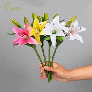 lily artificial flowers silk lilies faux plastic pu 3 heads real touch floral bouquet party table centerpieces home decoration