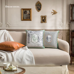 High quality luxury stain retro printing cushion cover with piping letter printed throw pillow case for home decor CSYJ