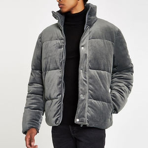 winter 2018 mens clothes grey velvet funnel neck puffer jacket