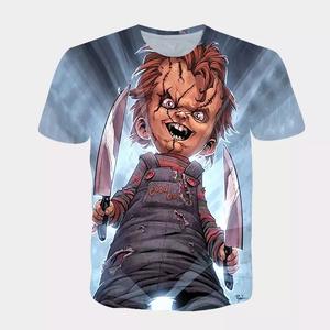 Men Graphic 3d Digital Printing T-shirt Oversized Horror Movie Printing T-Shirts Men Clothes with Child's Play Chucky Pattern