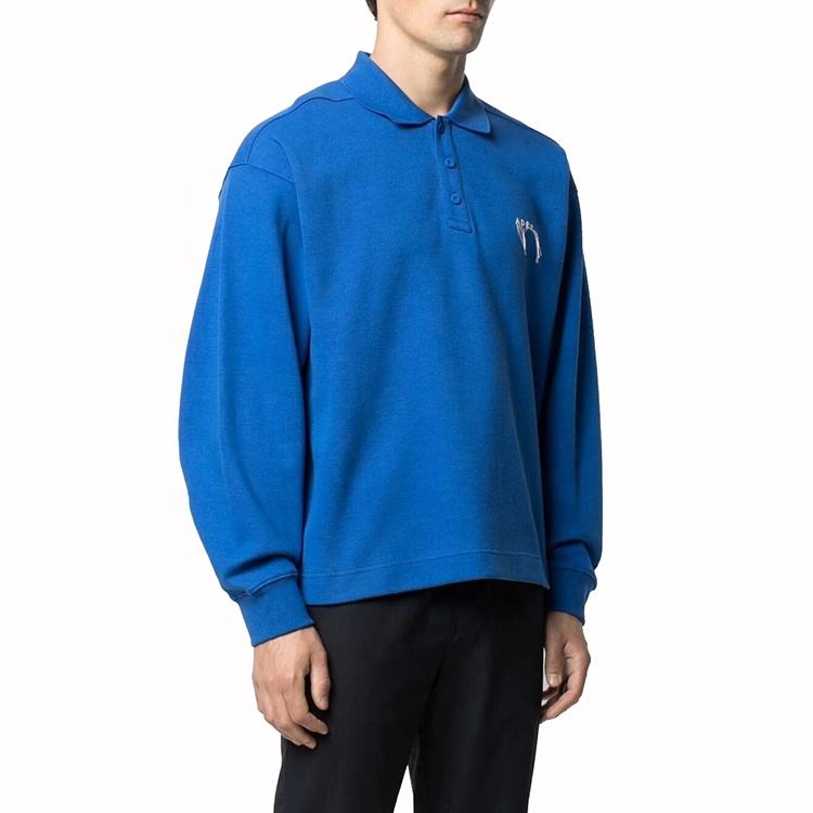 OEM men's clothes New Fashion long sleeve polo drop shoulder embroidered logo front button cotton men's polo shirts