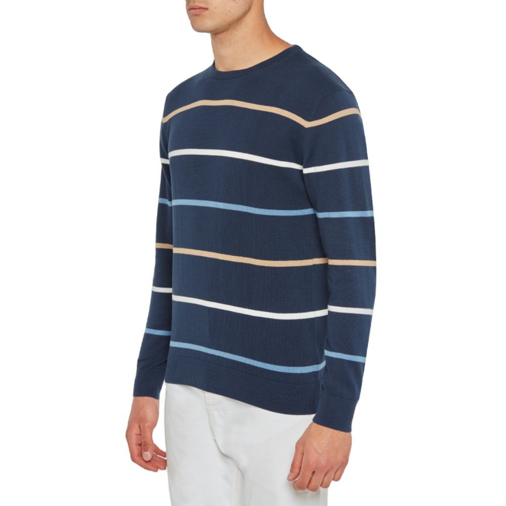 Made in Italy high quality men clothes long sleeves round neck cotton fabric sweater with stripes