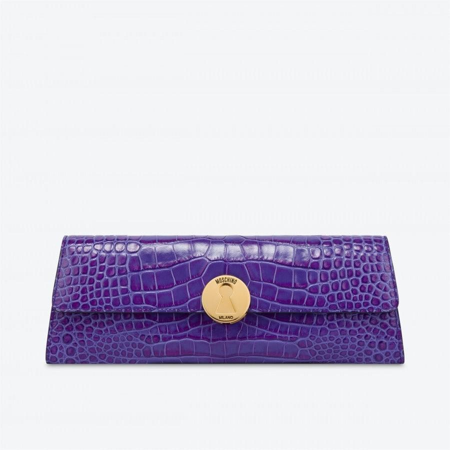METAL CLOSURE CROCODILE-PRINT MAXI CLUTCH