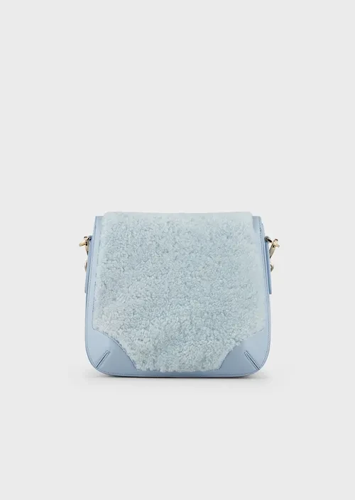 Large Giorgio Armani Neve shearling and leather shoulder bag