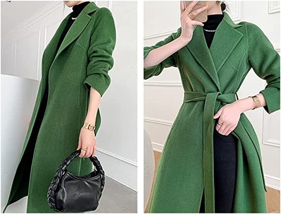 Walnut Winter Women Long Double-Sided Wool Coat Slim Fit Lapel Jacket Breasted Top Female Clothing