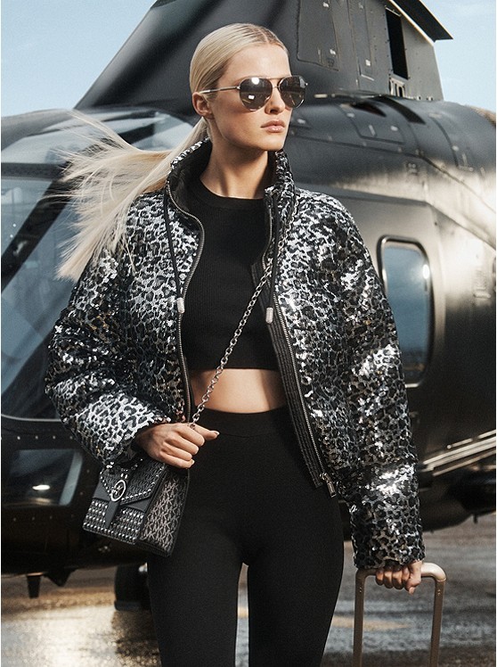 Product name: Leopard Sequined Cropped Puffer Jacket