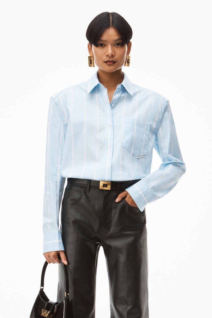 button down in fine stripe shirting