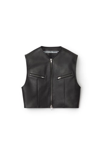 tailored short vest in moto leather