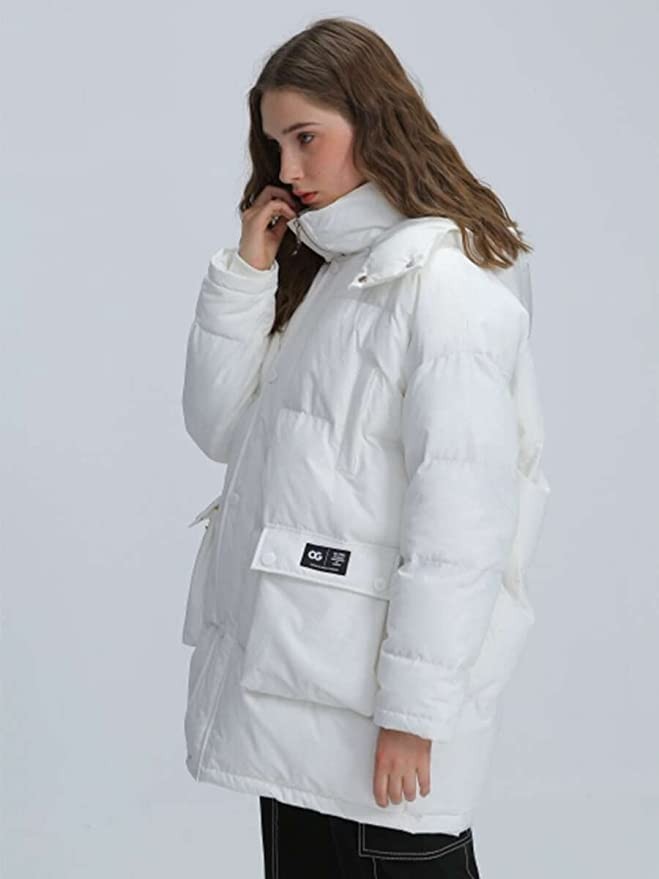 TINMIIR Women's Winter Puffer Down Letter Patch Flap Pocket Hooded Winter Coat