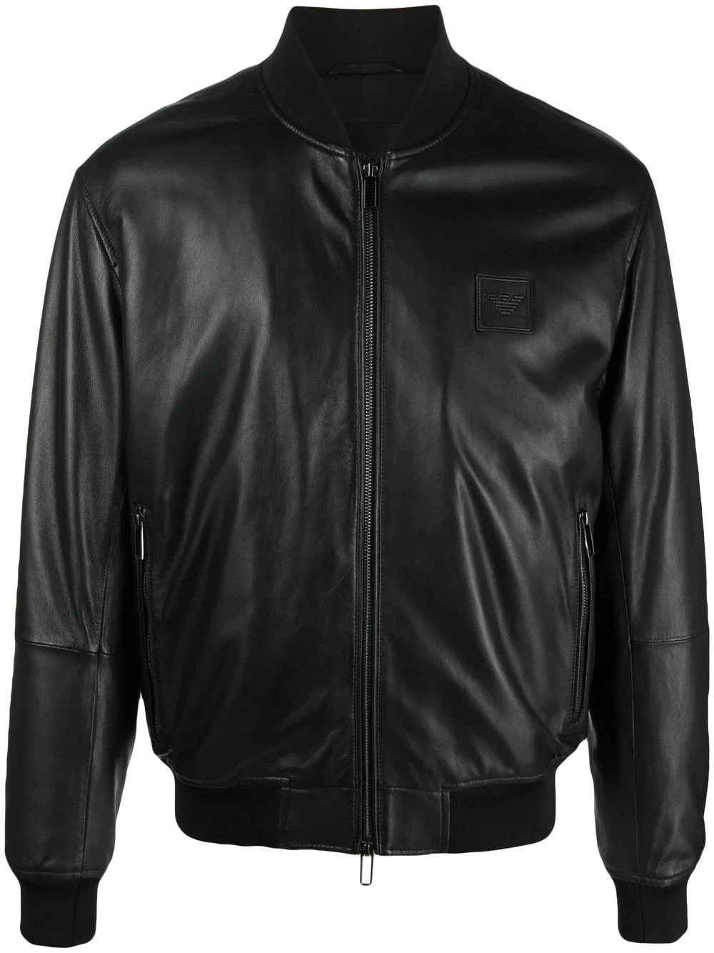 logo-patch leather bomber jacket