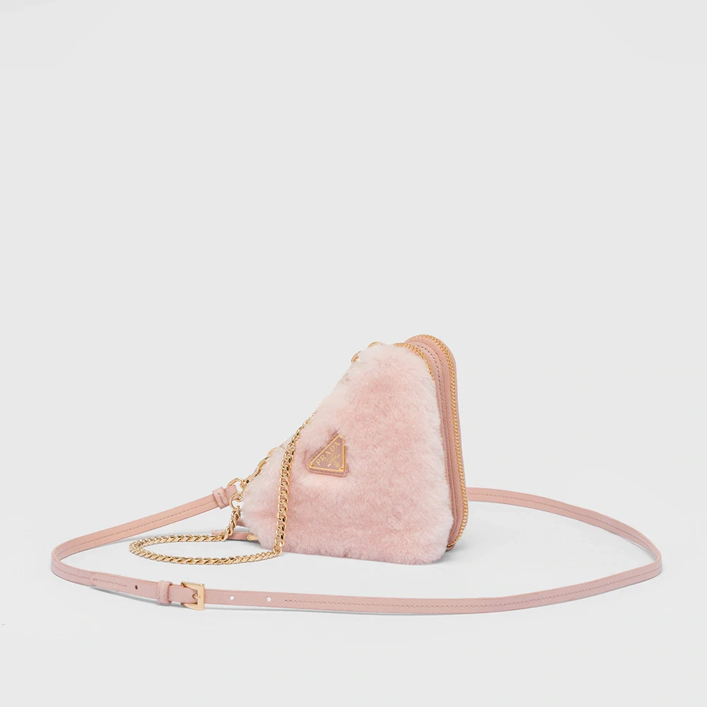 Shearling and Saffiano leather mini-pouch