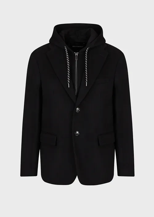 Boiled wool and cashmere blazer with detachable inner panel and hood
