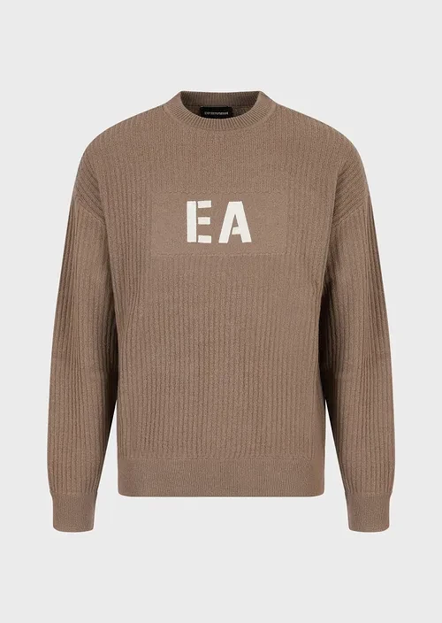 Ribbed boiled-wool jumper with EA embroidery