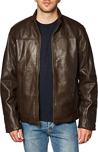 Cole Haan Men's Smooth Lamb Leather Jacket With Convertible Collar
