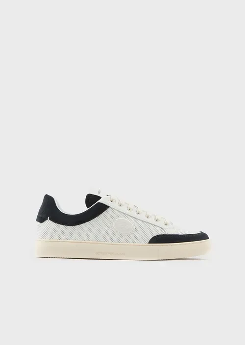 Suede and micro-perforated leather sneakers