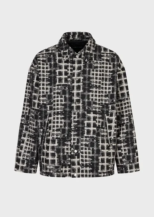 Blouson in gradient check jacquard wool cloth